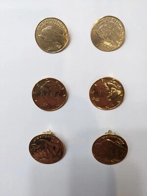 Lot of 3 Vtg Shoe Clips Gold Tone Round Jewelry Buffalos Eagle Coins - Изображение 1 из 4