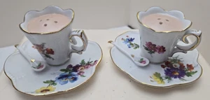 Vintage Floral Ceramic Teacups Salt & Pepper Shakers Gold Accents with Saucers - Picture 1 of 17