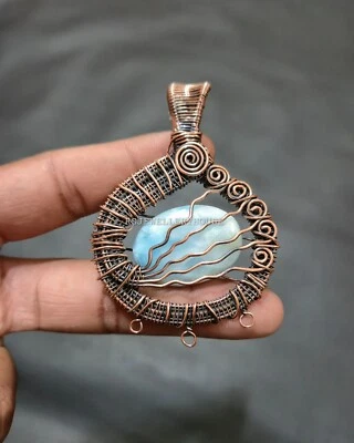 Colgante de piedras preciosas Larimar joyería alambre de cobre envuelto colgante regalo para el amor Foto 1 de 4