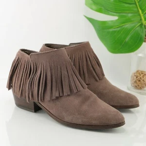 Steve Madden Womens Patzee Boot Size 8 Brown Suede Fringe Bootie Low Block Heel - Picture 1 of 12