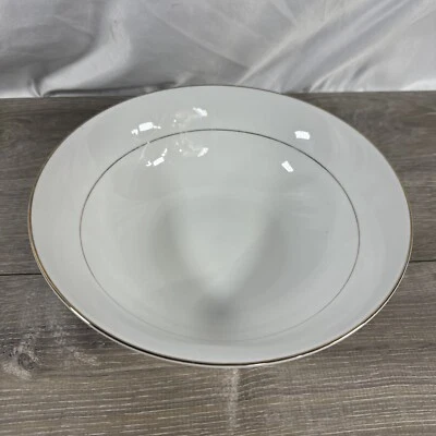 JC Penny Home Collection 9” Serving Bowl White Gold Rim Pattern - Image 1 of 4