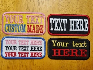 PERSONALISED Embroidered Name tag Patch TEXT badge sew on hook and loop - Picture 1 of 3