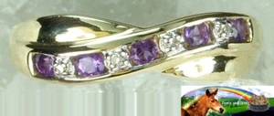 NEW Genuine Solid 9CT Yellow Gold Real Natural Amethyst Diamond Ring  Size L & M - Picture 1 of 5