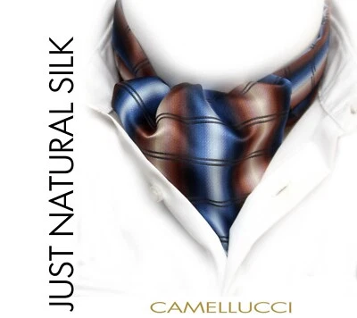 Caja de regalo Camellucci Cravat Ascot 100 % seda para hombre A119 a cuadros azul gris Foto 1 de 4