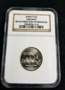 2000-P-Virginia State Quarter-NGC MS 65- First Day of Mintage - Picture 1 of 2