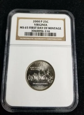 2000-P-Virginia State Quarter-NGC MS 65- First Day of Mintage - Image 1 of 2