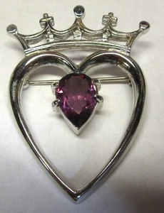 Scottish LUCKENBOOTH, Love & Loyalty AMETHYST BROOCH with Heart & Crown,Scotland - Picture 1 of 3