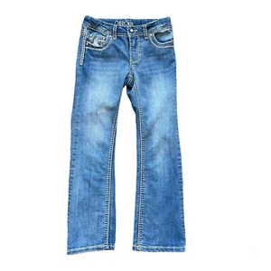 Girls 8 Cherokee Straight Leg Sequin Fleur de Lis Denim Jeans - Picture 1 of 5