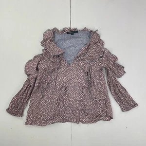 FRENCH CONNECTION Top 6 Purple Womens V-Neck Blouse Floral Cold Shoulder - Picture 1 of 12