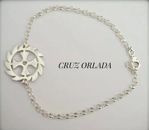 CRUZ ORLADA MEDIANA 2CM PULSERA CON CADENA ROLO 20CM PARRAVICINI PLATA 925ML - Picture 1 of 1
