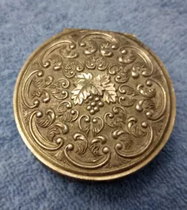 Silver Tone with Grapes Design Trinket Box 2.5" in diameter with Red Lining - Picture 1 of 5