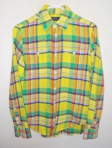Women's Polo Ralph Lauren Long Sleeve Button Up Flannel Shirt (4) Yellow Plaid  - Picture 1 of 4