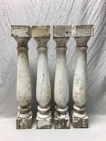 Set 4 Large VTG Shabby White Wood Spindle Porch Baluster Table Legs Old 953-23B Cover