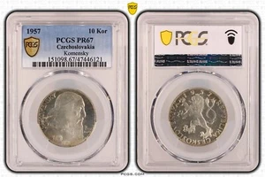 CZECHOSLOVAKIA SILVER PROOF 10 KORUN COIN 1957 KOMENSKY KM#48 PCGS PR67 TOP 🥇 - Picture 1 of 3