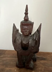 Asian Angel Thepenom Wood Carving Statue 9” Tall - Handmade - Picture 1 of 12