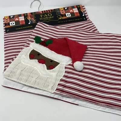 FAO Schwarz Candy Cane Stripe Red/White, Santa Table Runner 14" x 72" - Image 1 of 4