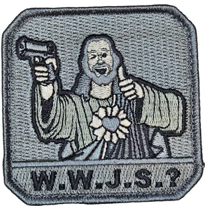 MSM W.W.J.S.? JESUS CHRIST MILSPEC MONKEY MILITARY TACTICAL ACU HOOK PATCH - Picture 1 of 2