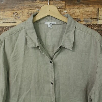 Camisa James Perse Mujer Botón Lino Talla 3US WKO 3857 Grande Manga Larga Gris Foto 1 de 4