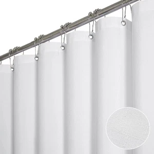 White Fabric Shower Curtain - Linen Textured Heavy Duty Waterproof Cloth Show... - Picture 1 of 6