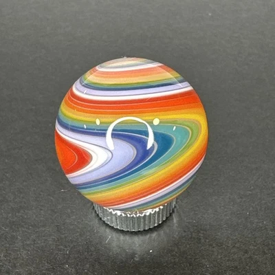 Contemporary Handmade Art Glass Marble 1.01" Bright Chevrons, Colorful Wigwag! - Image 1 of 4