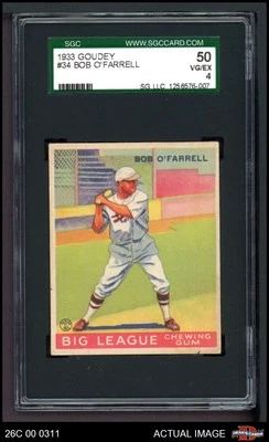 1933 Goudey #34 Bob O'Farrell Cardinals SGC 4 - VG/EX - Image 1 of 2