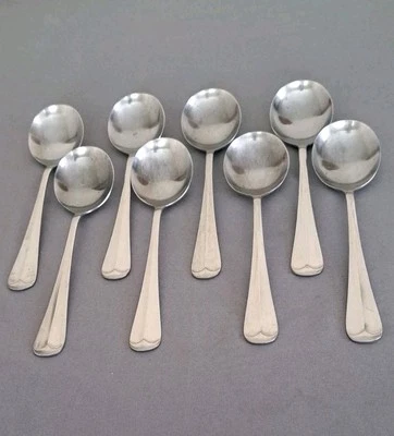Vtg Stanley Roberts Rogers JEFFERSON MANOR Stainless Round Soup Spoons 6½"  - Image 1 of 4