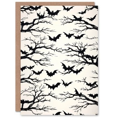 Spooky Vampire Bats preto branco truque ou deleite assustador cartão de Halloween assombrado - Imagem 1 de 4