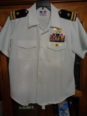USN US Navy Seal Special Warfare Officer Summer White Shirt with pins size Large - Image 1 of 4