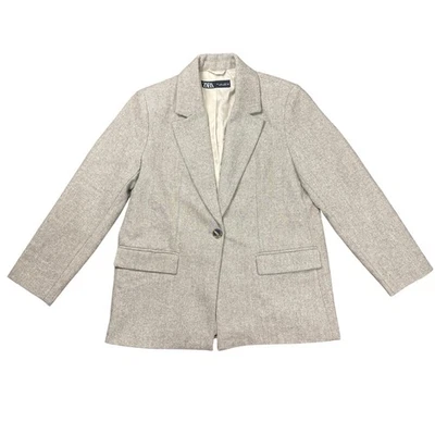 Blazer Zara GRANDE Taupe Espiga Mezcla Lana Blazer Recto  Foto 1 de 4