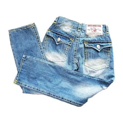 Pantalones de mezclilla True Religion Billy Super T 32x33 (30x32) azules desgastados pierna recta Foto 1 de 4