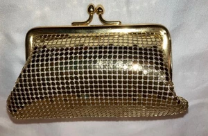 Vintage Whiting & Davis goldfarbene Netz Geldbörse Kiss Lock Made in USA neu ohne Etikett - Bild 1 von 8