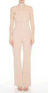 NEW Strapless Jumpsuit Nude Ribbed Cotton Blend Flare Leg One Piece L Large - Picture 1 of 3