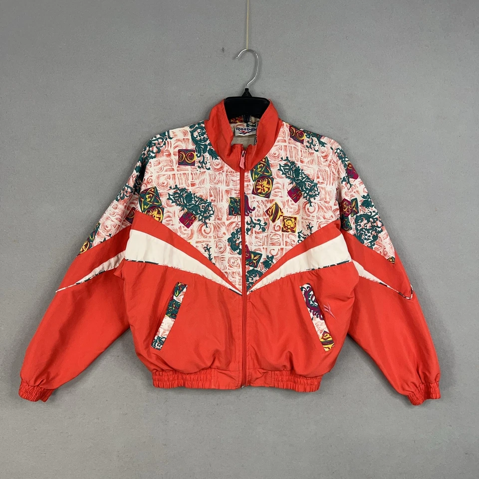 Vintage Reebok Jacket Womens Small Red White Windbreaker Full Zip Abstract 90s - Image 1 of 4