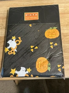 NOS Halloween Vinyl Table Cloth Flannel Back 60x84” Oval Black NIP - Picture 1 of 2