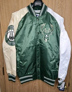 Milwaukee Bucks Mens Starter Cream City Colors Satin Jacket Full-Snap Size M NEW - Picture 1 of 4