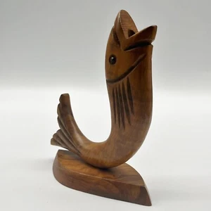 MCM Vintage Hand Carved Wood Fish 6" Figurine - Picture 1 of 8