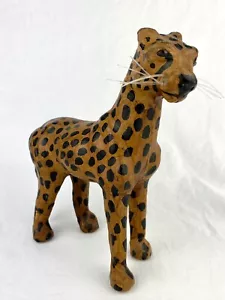 Vintage Leather Wrapped Leopard Cheetah Statue Home Decor 7" Animal Figurine MCM - Picture 1 of 10