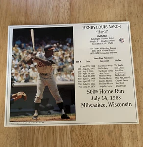 Hank Aaron Milwaukee Atlanta Braves Licensed 8x10 Photo File 500th Home Run - Picture 1 of 3