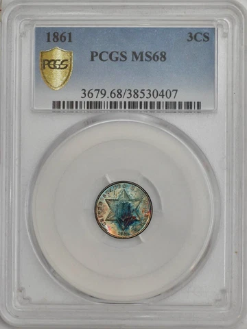 1861 Three Cent Silver 3CS MS68 PCGS Secure ~ Pop 3, Tied for Finest! 946777-1 Cover