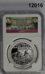 MINT MEDAL 2014 CHINA 1OZ SILVER PANDA SMITHSONIAN NGC CERTIFIED PF70! #12016 - Picture 1 of 11