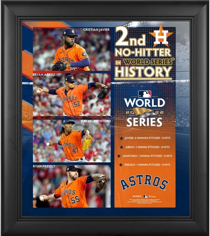 Houston Astros Framed 15" x 17" 2022 World Series Game 4 No-Hitter Collage Cover