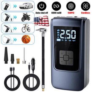 150 PSI Air Compressor Tire Inflator Fits Car Moto Bike Tires Air Pump Cordless - Picture 1 of 14