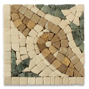 B4685CT Marble Mosaic Border Decorative Accent Tile Leaf Verde 4x4 Tumbled - Picture 1 of 4