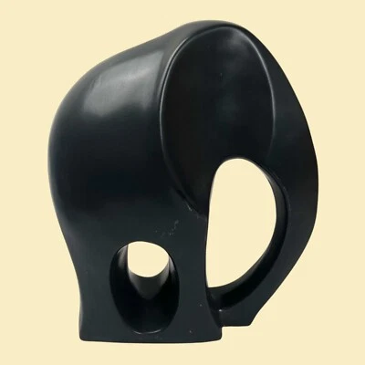 Black Abstract Elephant Figurine Sculpture Modern Art Home Decor Gift Ceramic - Image 1 of 4