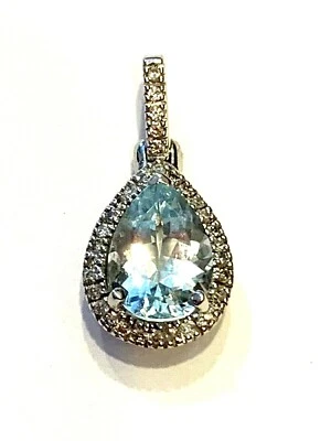 14k White Gold Aquamarine Diamond Pendant - Image 1 of 4