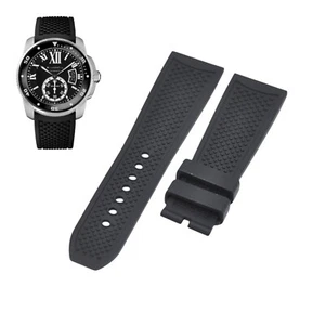 23mm Black Rubber Watch Strap For Cartier Calibre W7100056 - Picture 1 of 7