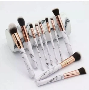 Marble Makeup Brushes And Carrying Travel Case White Grey Rose Gold Face Eye Lip - Picture 1 of 7