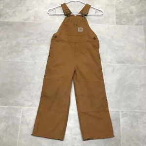 Carhartt Bib Overalls Kids Boys Size 5 Brown Canvas Quilt Lined Double Knee - Picture 1 of 10