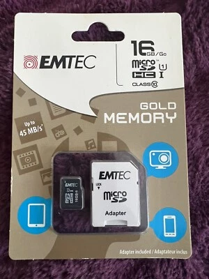 Black Emtec 16 GB Class 10 Mini Jumbo Micro SDHC Memory Card Up To 45 MB/s Gold  - Image 1 of 2