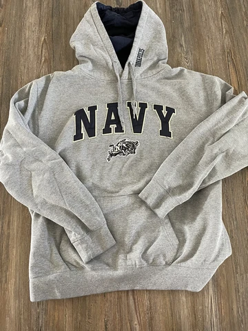 Vintage US Navy Midshipmen Hoodie Men XL Grey Pullover Sweater Sweatshirt Cover